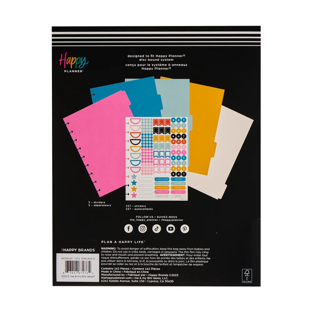Happy Planner Happy Brights Classic intercalaires 5 plastifiés