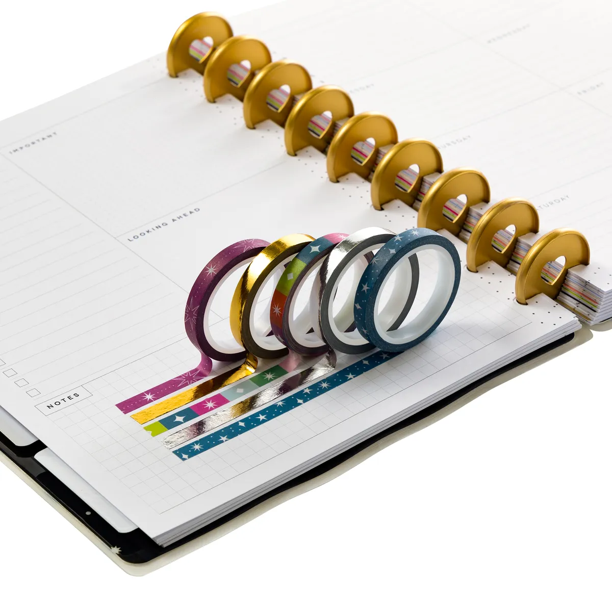 Happy Planner Holiday washi tape 5 rouleaux fêtes doré