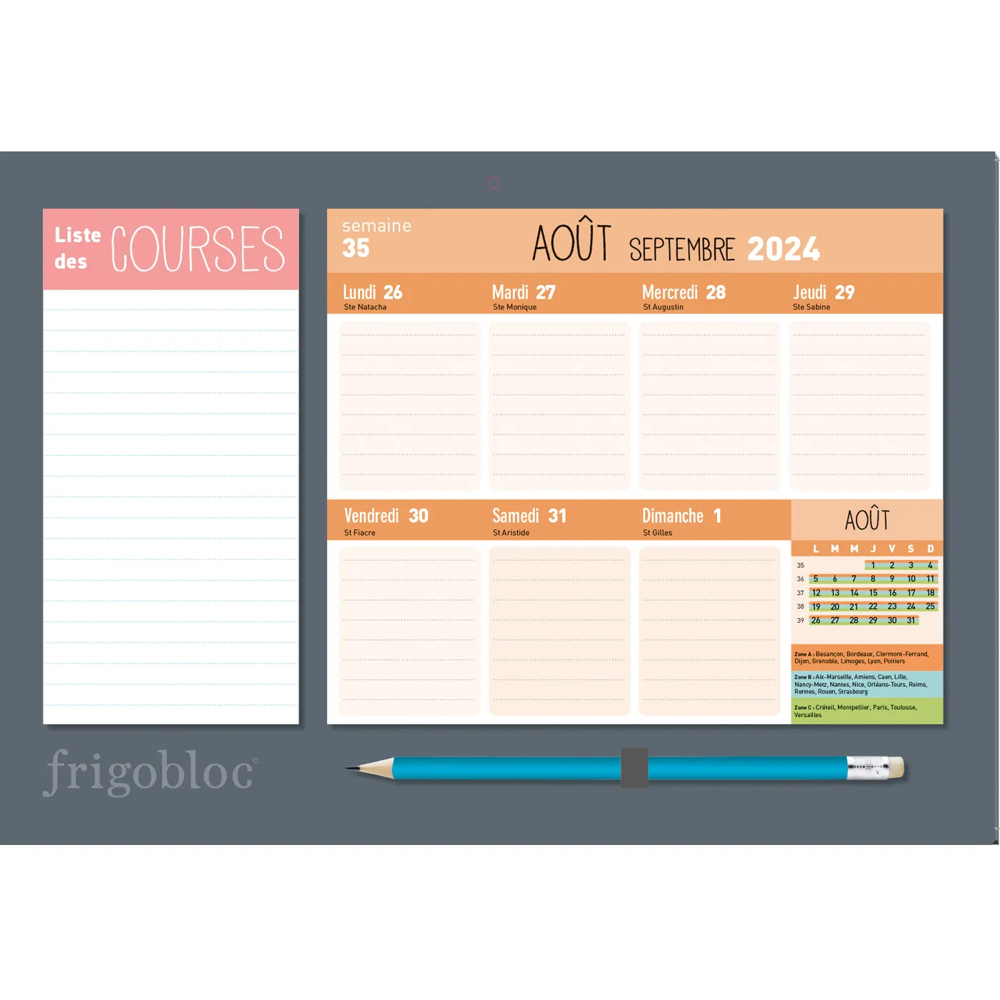 Frigobloc Hebdomadaire Compact 2025 calendrier familial frigo