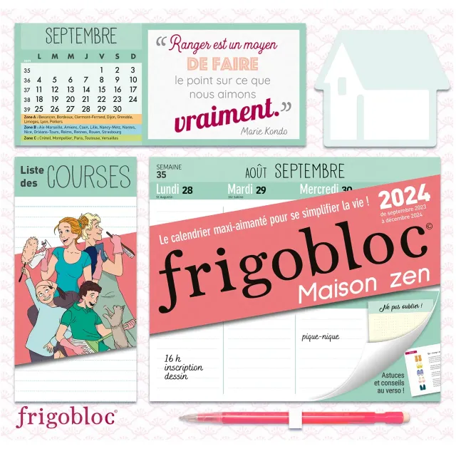 Frigobloc Hebdomadaire 2024 Maison zen calendrier familial