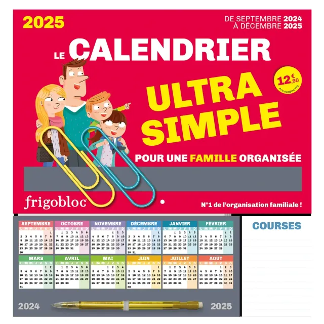 Frigobloc Ultra Simple calendrier familial aimanté sept 2024-déc 2025