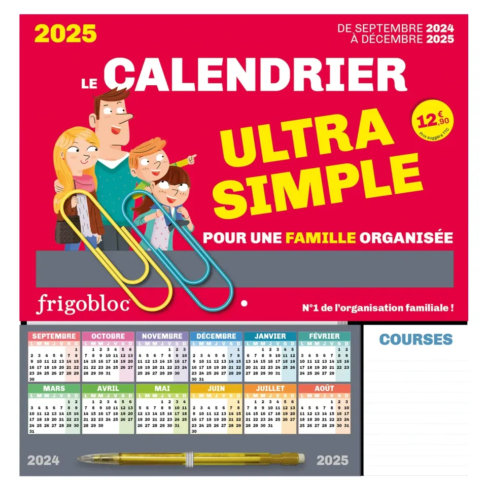 Frigobloc Ultra Simple calendrier familial aimanté sept 2024-déc 2025