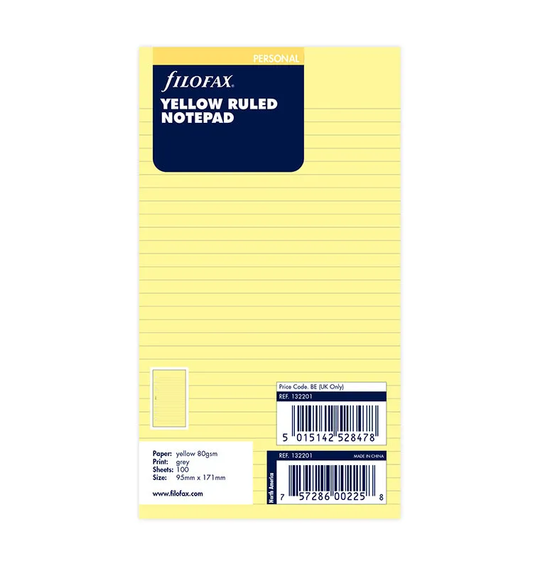 Filofax Classic bloc-notes Personal ligné jaune x100