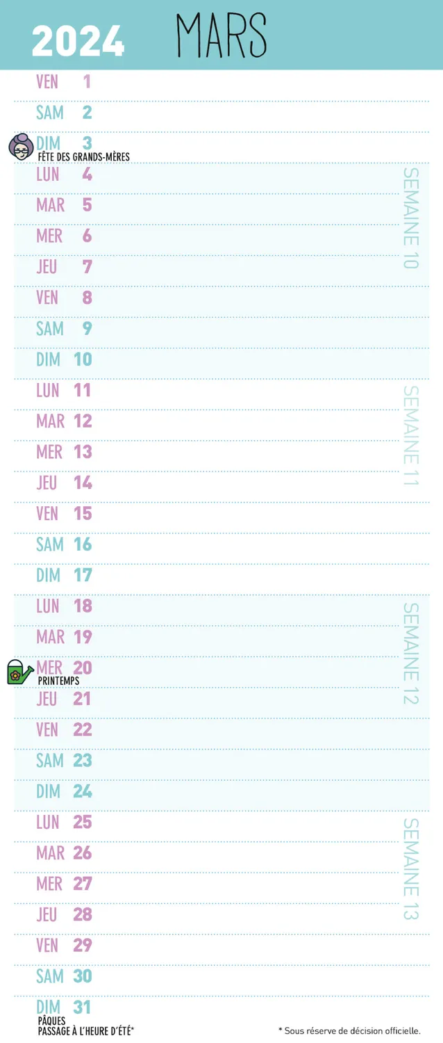 Frigobloc Mini calendrier famille mensuel sept 2023-déc 2024