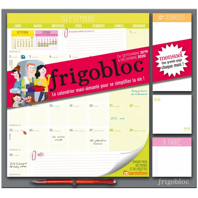 Frigobloc 2020 Mensuel calendrier familial aimanté frigo