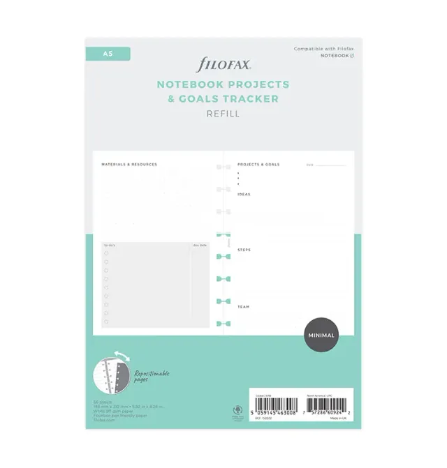 Filofax Projects Goals recharge carnet A5 56 feuilles