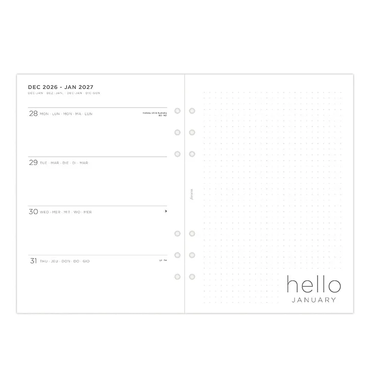 Filofax Minimal agenda semainier A5 2027 multilingue