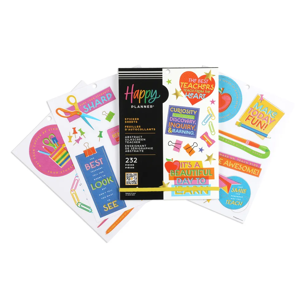Happy Planner Teacher Abstract Silkscreen stickers large 232 pièces