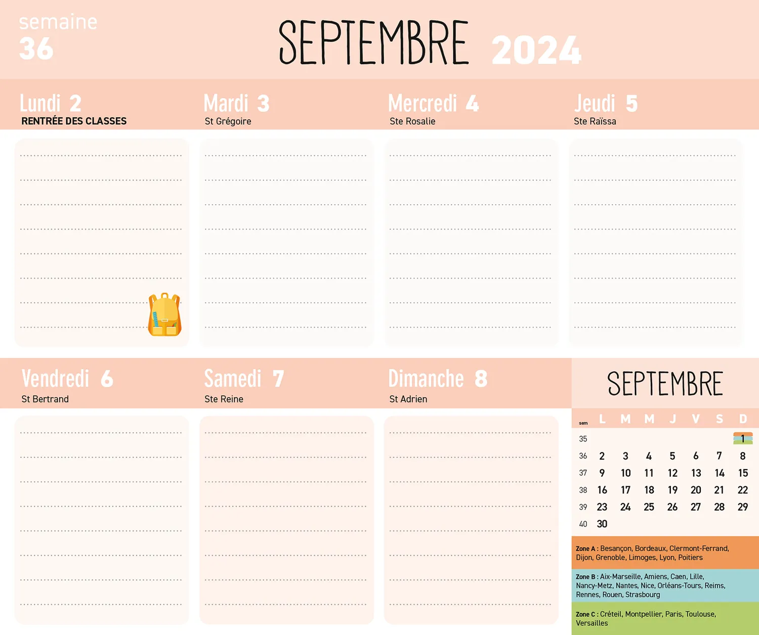 Mini Frigobloc Hebdomadaire 2025 calendrier frigo zéro déchet 16 mois