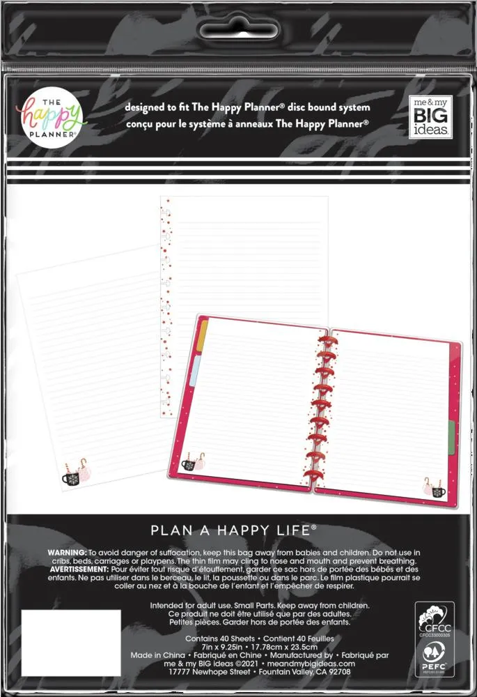 Happy Planner Christmas Cocoa Classic papier ligné 40 feuilles