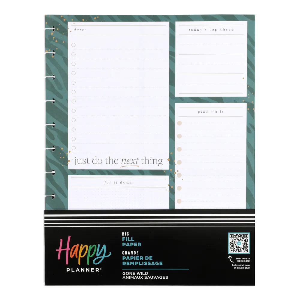 Happy Planner Gone Wild papier recharge Big 40 feuilles ligné
