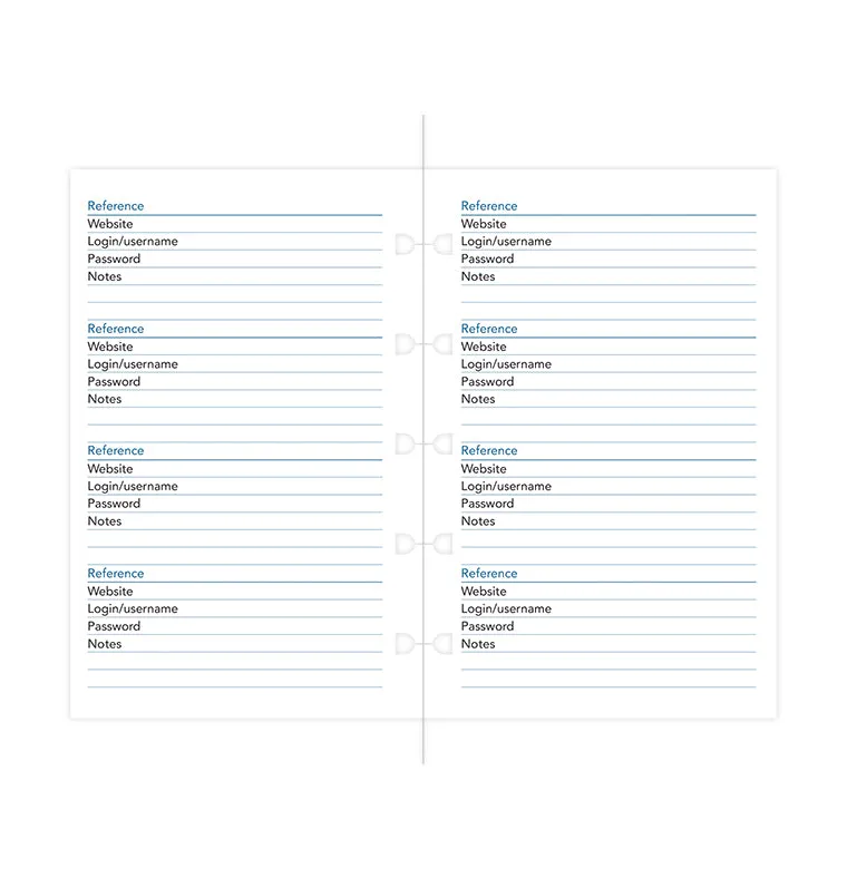 Filofax Classic Notebook Pocket recharge passwords