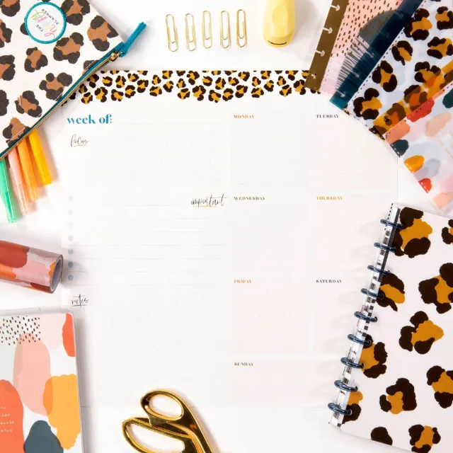 Happy Planner Leopard calendrier effaçable hebdo mural 36 cm