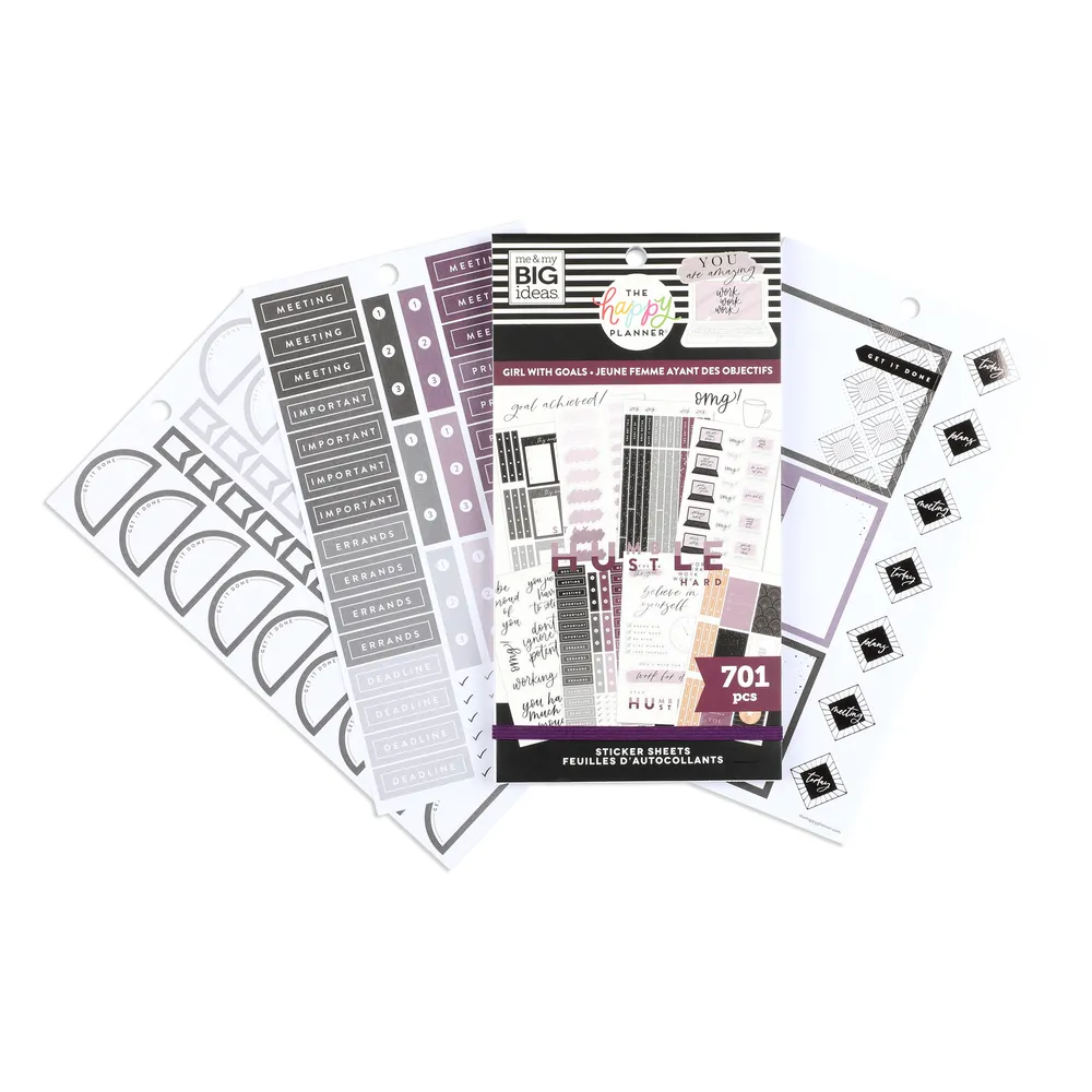 Happy Planner Girl With Goals stickers 701 pièces violet doré