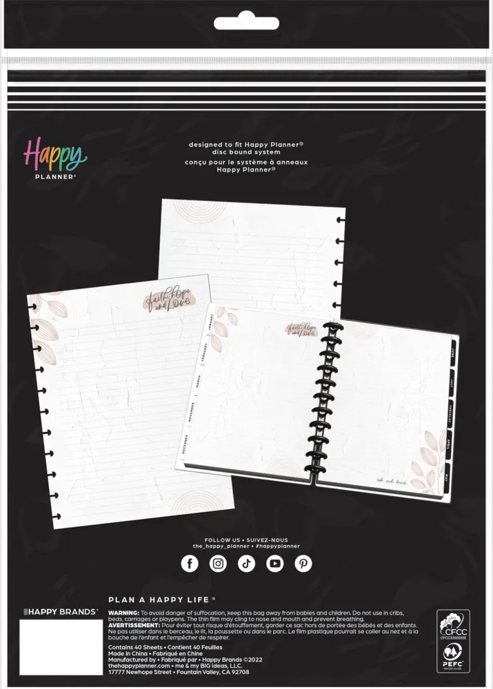 Happy Planner Faith Mood recharge papier ligné pointillé 40 feuilles