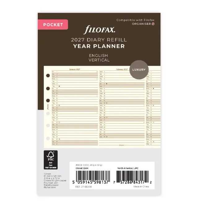 Filofax Classic planner vertical Pocket 2027 crème anglais