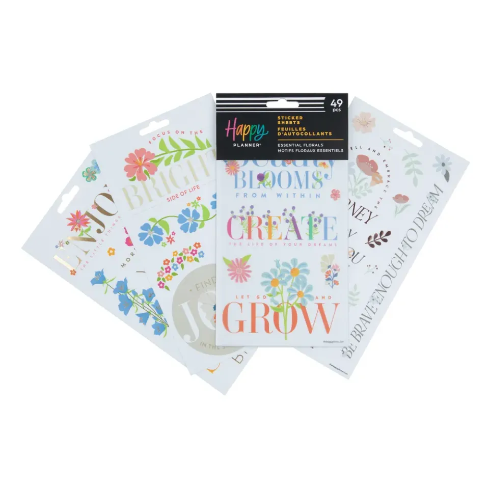 Happy Planner Essential Florals stickers 5 feuilles 49 pièces