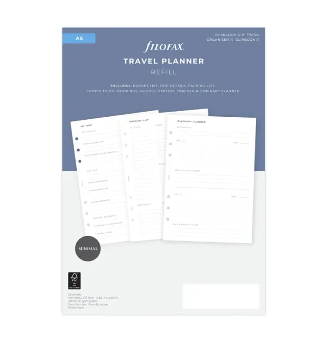 Filofax Travel recharge voyage A5 itinéraire budget