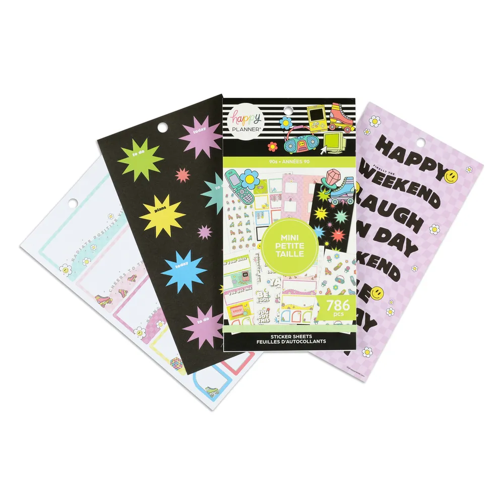 Happy Planner 90s Mini carnet stickers 786 rétro doré