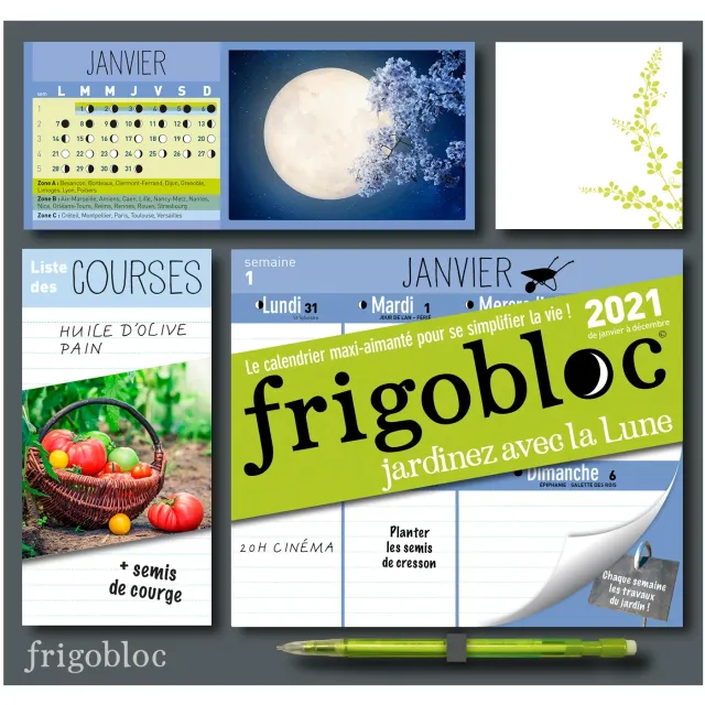 Frigobloc Jardiner avec la lune calendrier familial aimanté