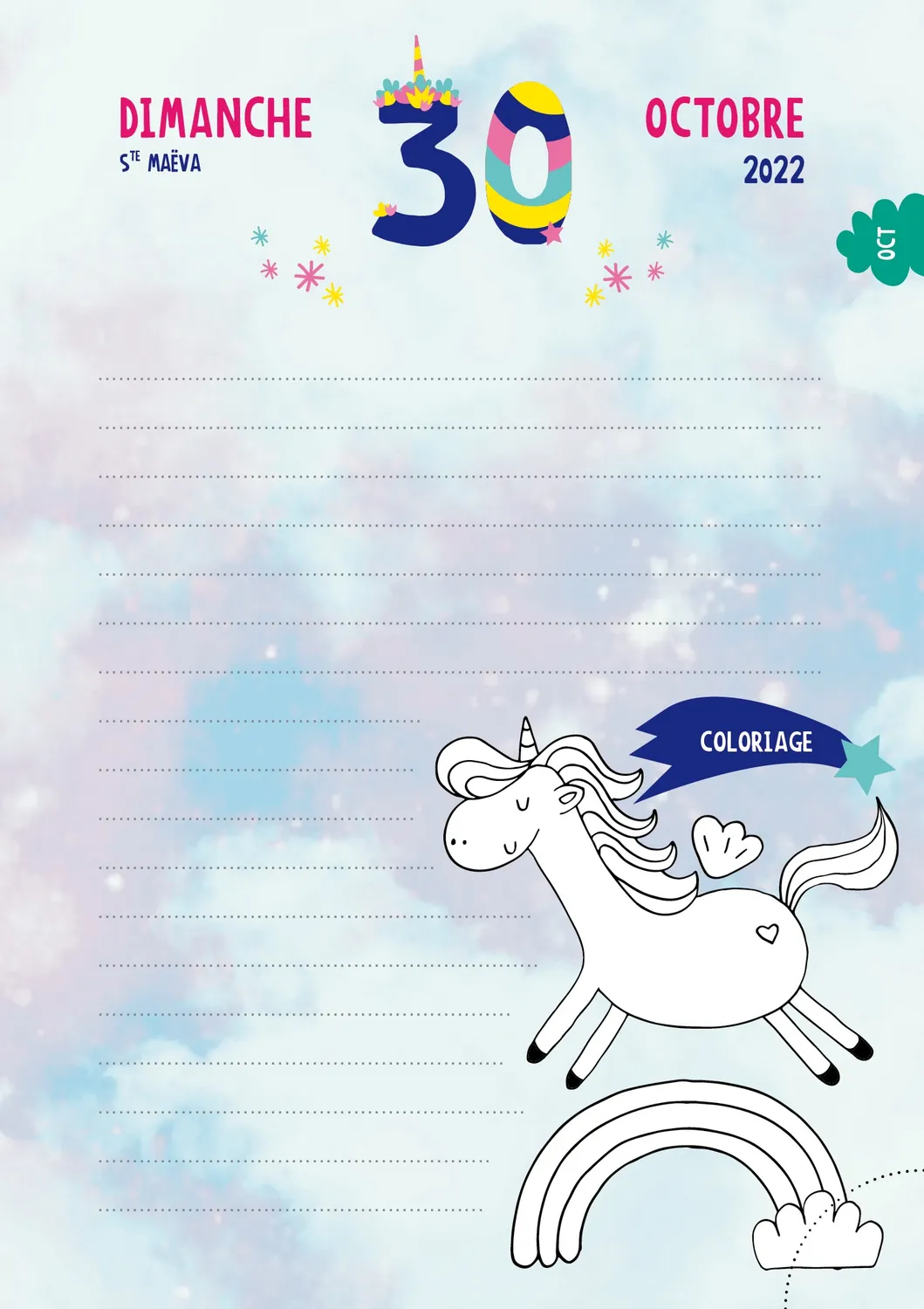 Frigobloc Licornes 2023-2024 agenda scolaire page par jour stickers