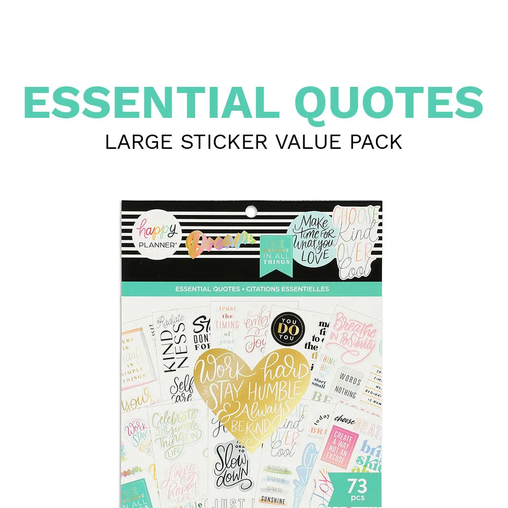 Happy Planner Essential Quotes stickers grand 15 planches 73 doré