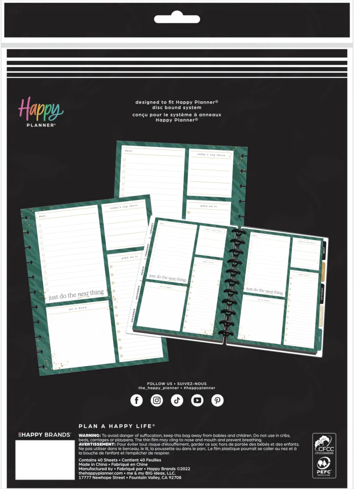 Happy Planner Gone Wild papier recharge Big 40 feuilles ligné