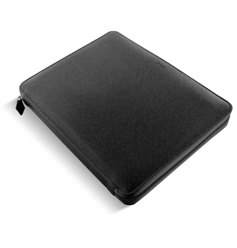 Filofax Saffiano folio zippé A4 noir avec notebook ligné