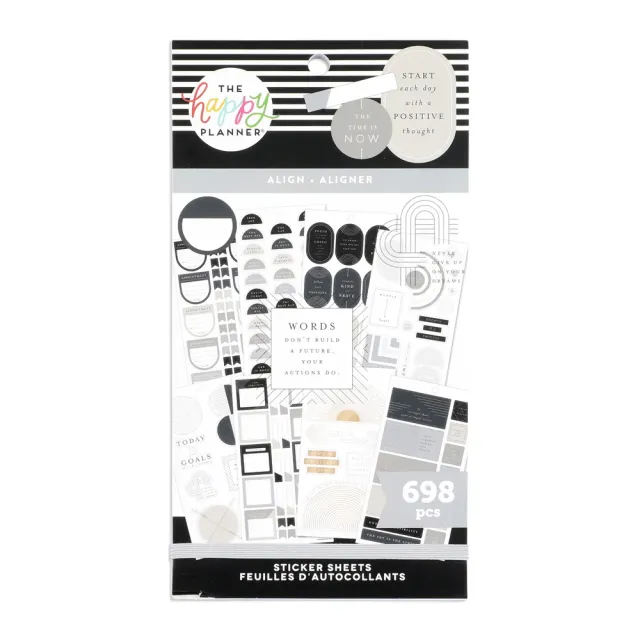 Happy Planner Align stickers 30 planches 698 stickers neutre doré