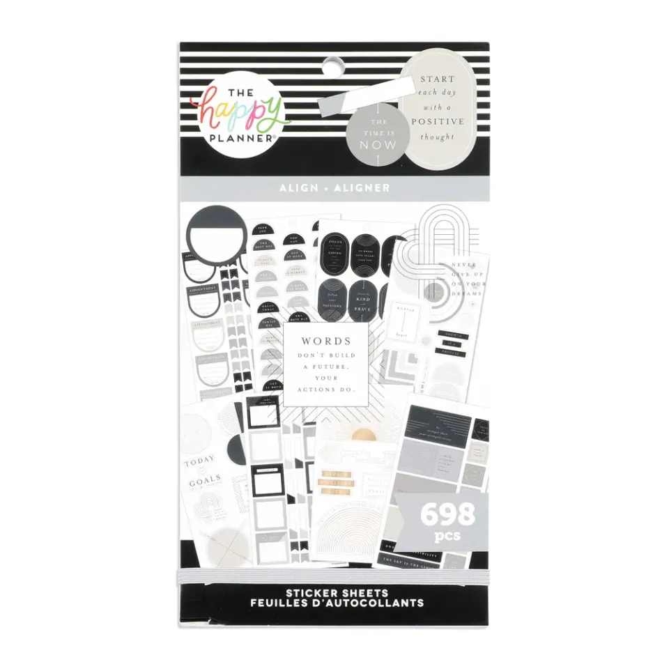 Happy Planner Align stickers 30 planches 698 stickers neutre doré