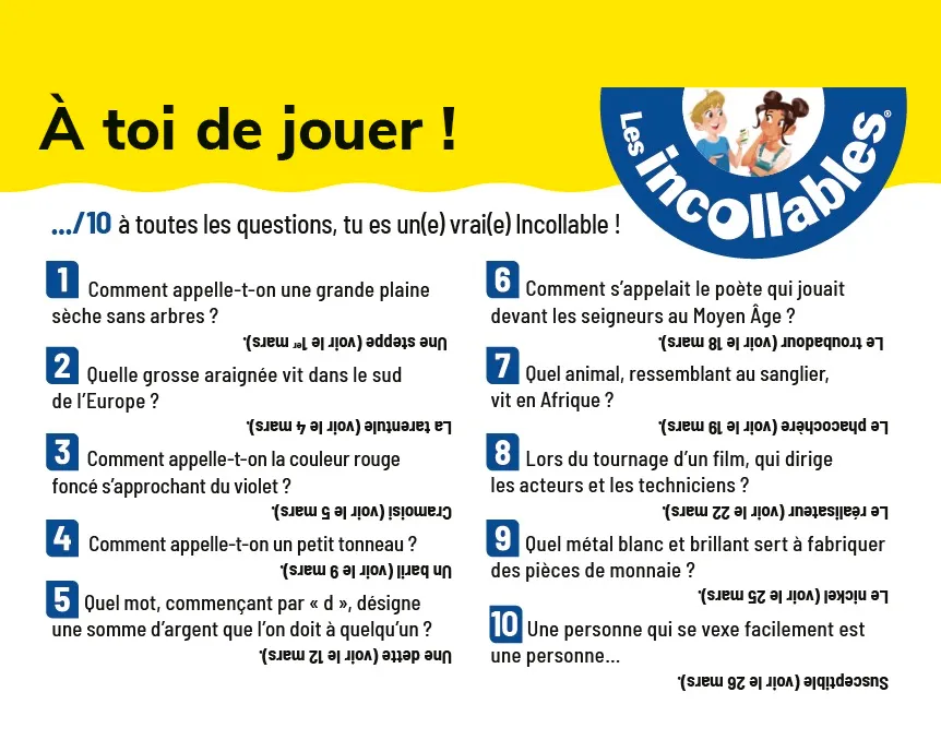 Les Incollables Un mot par jour CM1 chevalet vocabulaire 9-10 ans