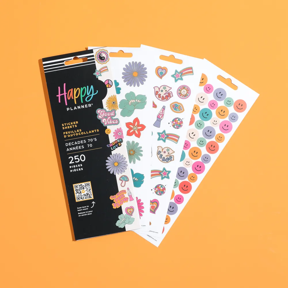 Happy Planner Decades 70s autocollants 8 feuilles rétro