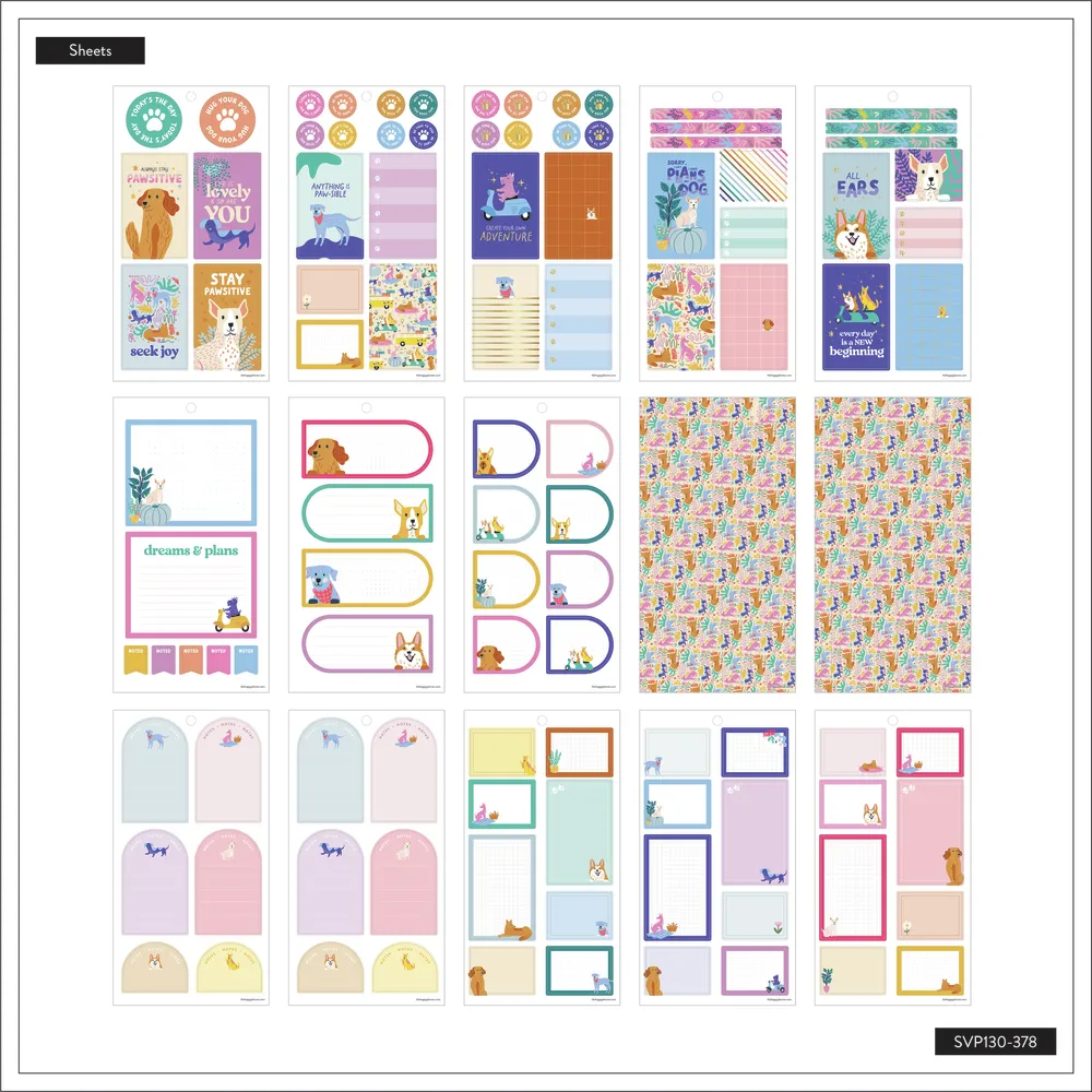 Happy Planner Playful Pups Big stickers chien 371 pièces