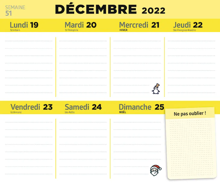 Frigobloc Hebdomadaire 2023 Simplissime calendrier frigo aimanté