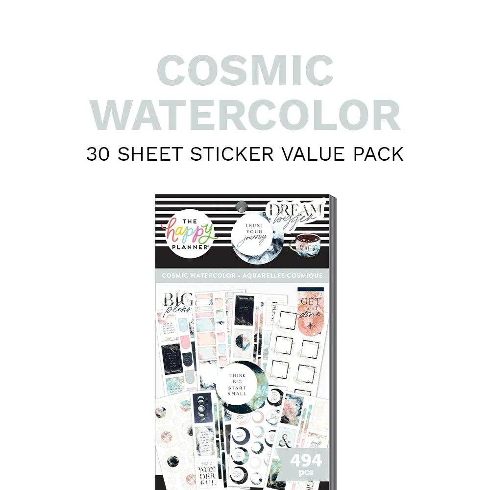 Happy Planner Cosmic Watercolor stickers 30 feuilles 494 pièces