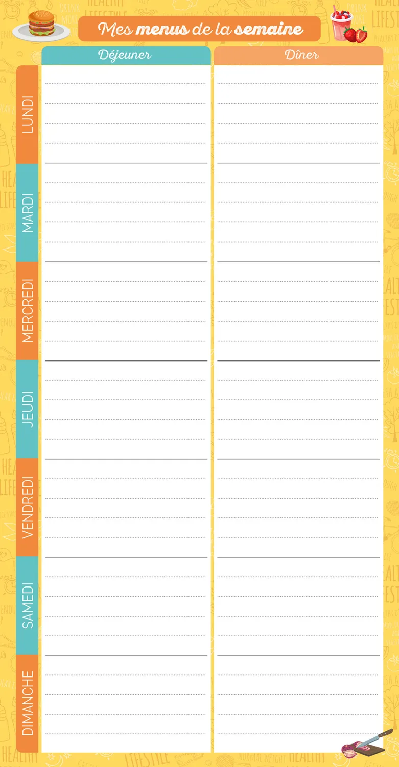 Frigobloc Menus de la semaine bloc aimanté 52 semaines