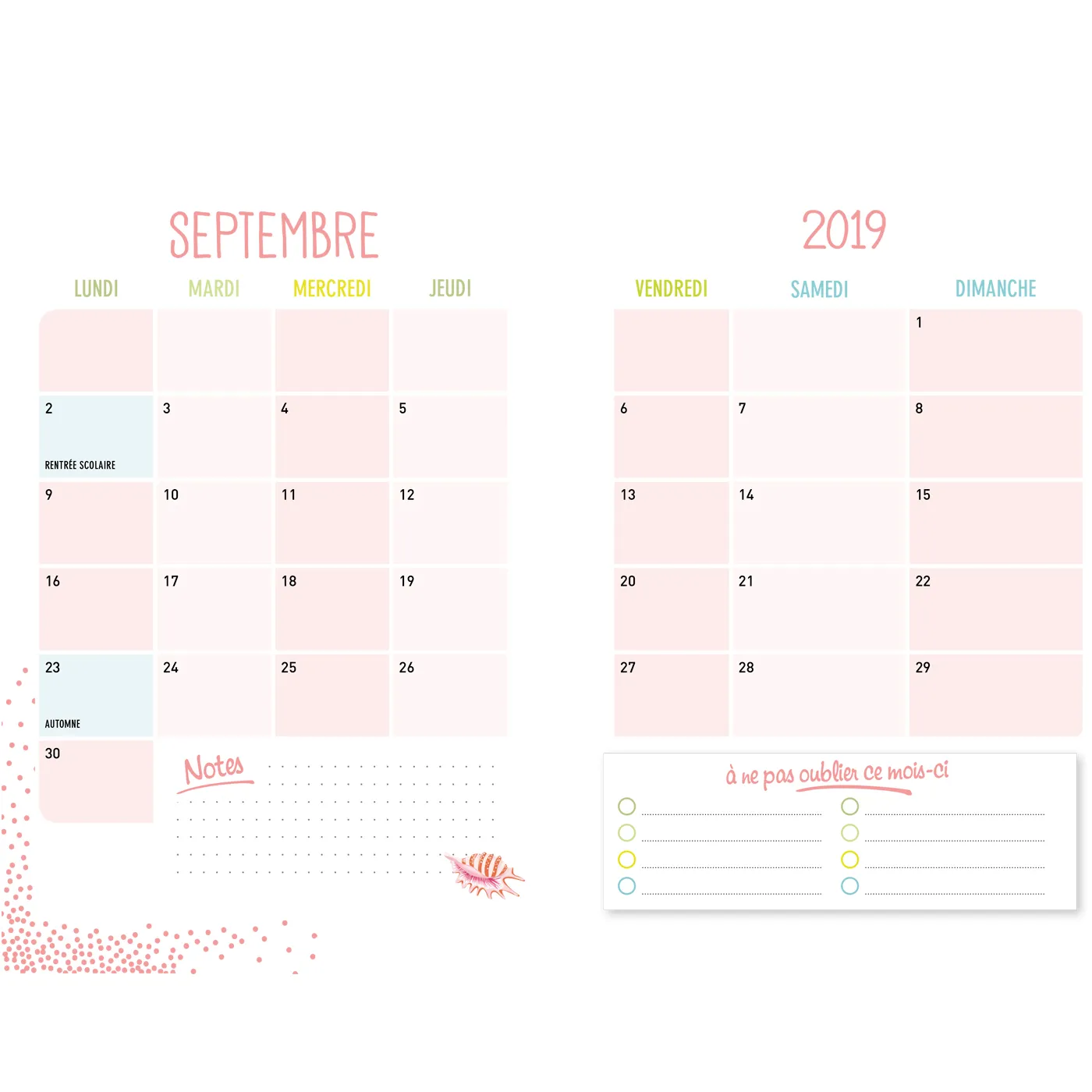 Frigobloc Famille Organisée 2020 agenda poche rose semaine famille