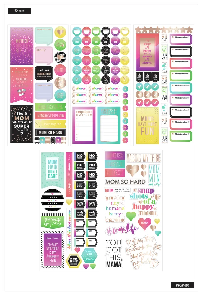 Happy Planner Mom Boss autocollants 5 planches 171 pièces