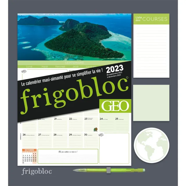 Frigobloc Mensuel Géo 2023 calendrier familial aimanté photos