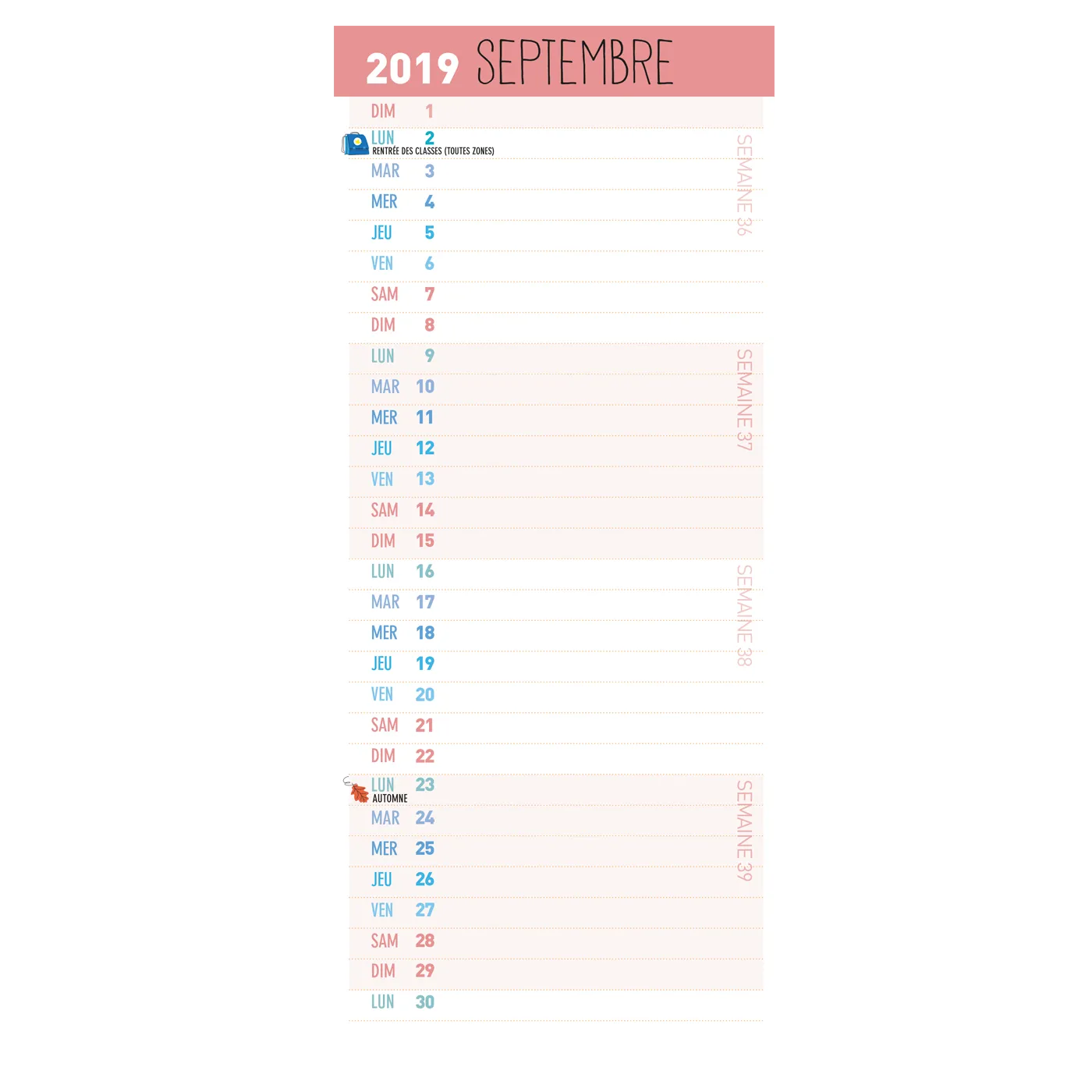 Frigobloc Mini mensuel calendrier familial aimanté sept 2019-août 2020