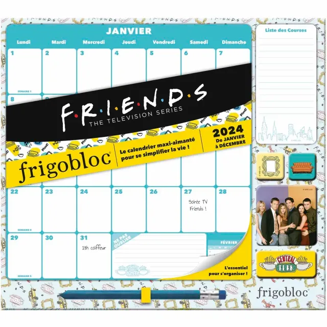 Frigobloc Mensuel Déco Friends 2024 calendrier frigo