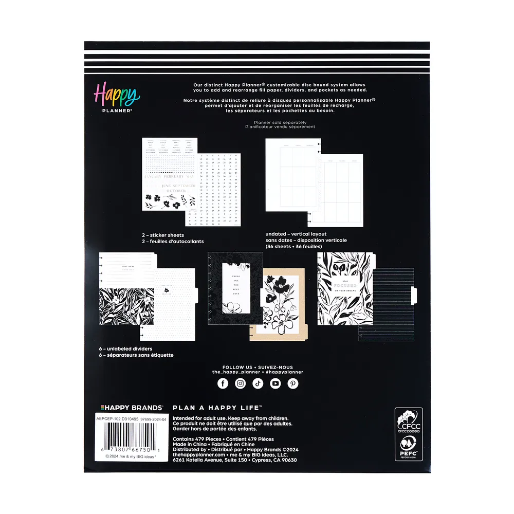 Happy Planner Classic Sketchy Florals recharge agenda 6 mois verticale