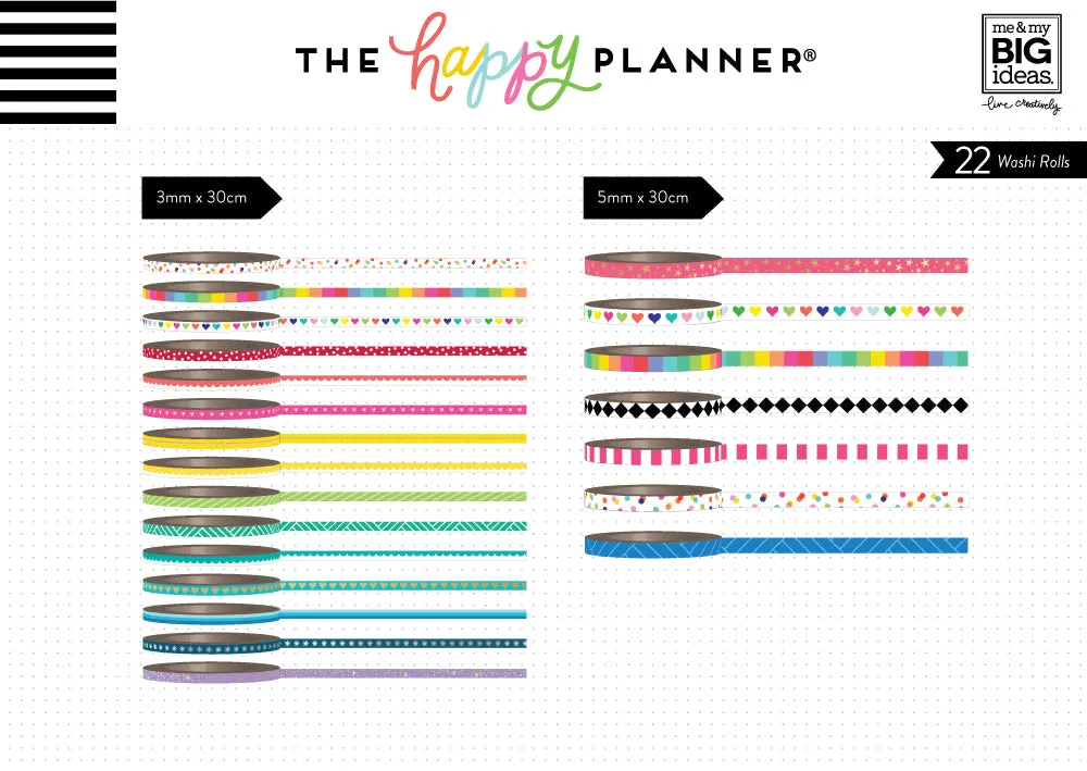Happy Planner Brights Washi Tape Assortment masking tape 22 rouleaux
