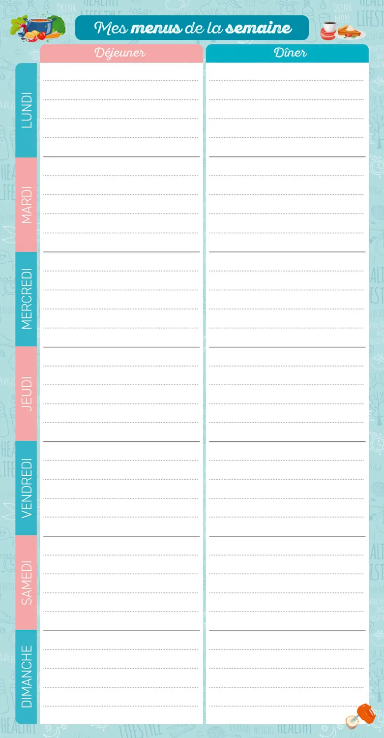 Frigobloc Menus de la semaine bloc aimanté 52 semaines
