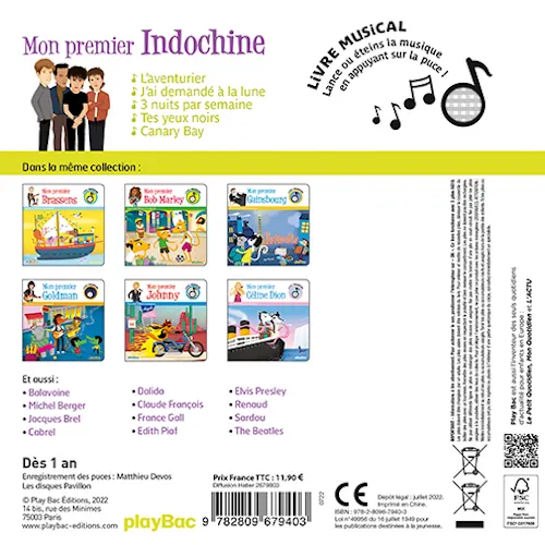 Mon premier Indochine livre musical bébé 5 chansons