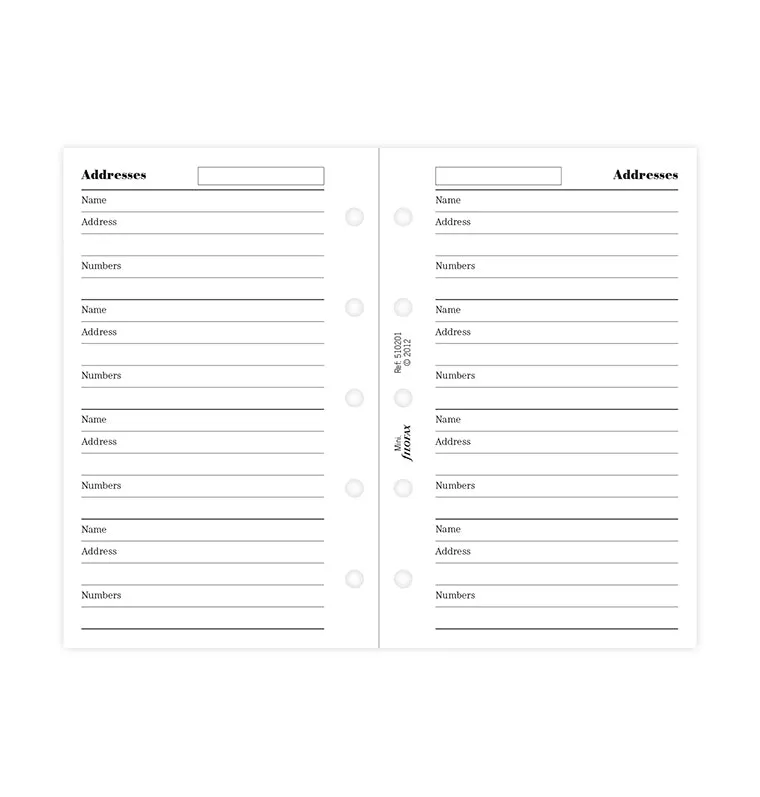 Filofax Classic recharge répertoire Mini 20 feuilles