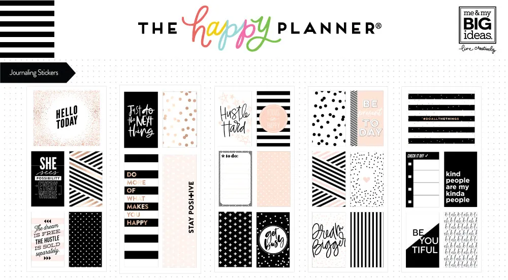 Happy Planner Journaling stickers noir et blanc 26 pièces