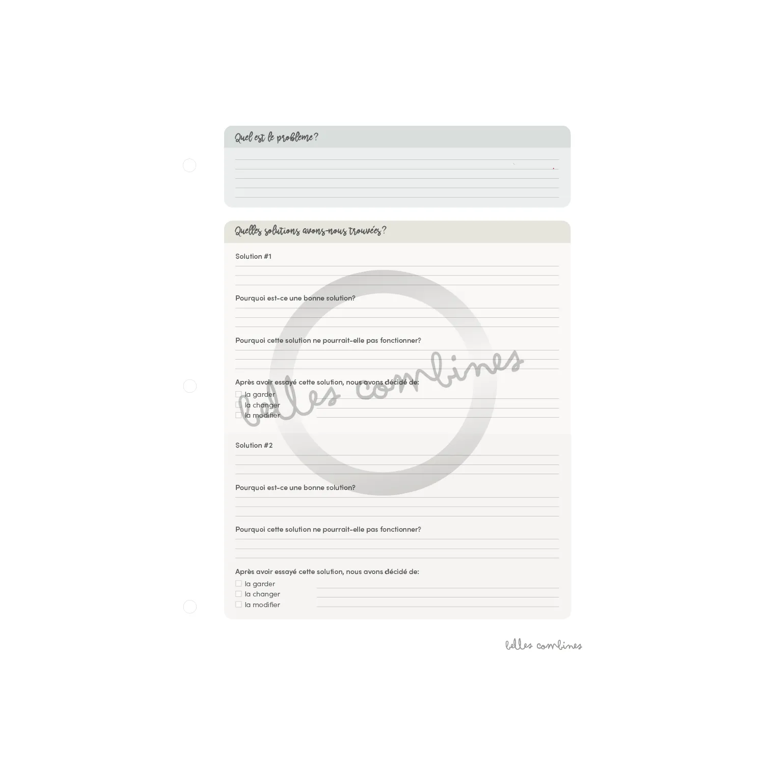 Les Belles Combines Outil résolution problèmes fiche à imprimer