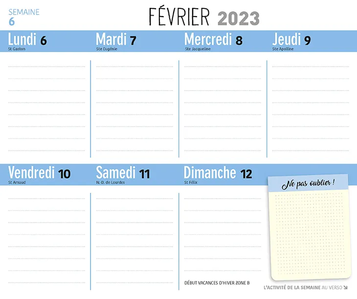 Frigobloc Hebdomadaire 2023 Montessori calendrier familial