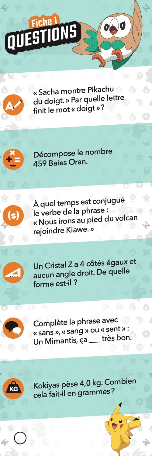 Les Incollables Pokémon Je rentre en CM1 éventail quiz 8-9 ans